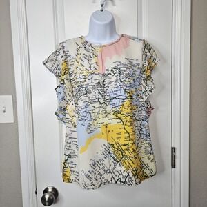 Derek Lam 10 Crosby Map Print Blouse Shirt Italy‎ Sz 6 NWT